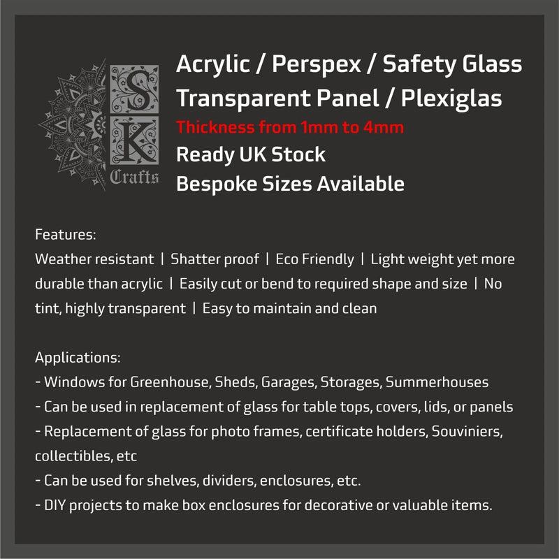 Clear Plastic Acrylic Perspex Sheet Safety Glass Alt Order Custom Size Fast Ship