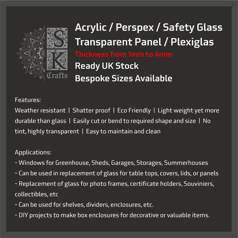 PLEXIGLAS ACRYLIC PERSPEX TRANSPARENT CLEAR PLASTIC SHEET PANEL