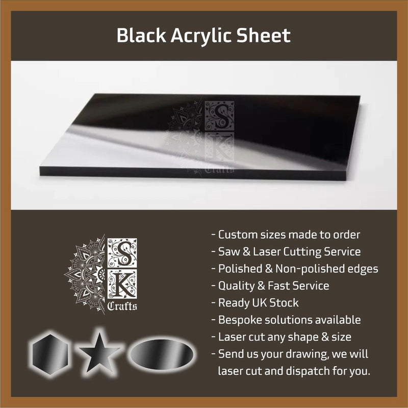 3mm Black Rectangular, Square Acrylic Perspex Plastic Sheet, Contact for Bespoke