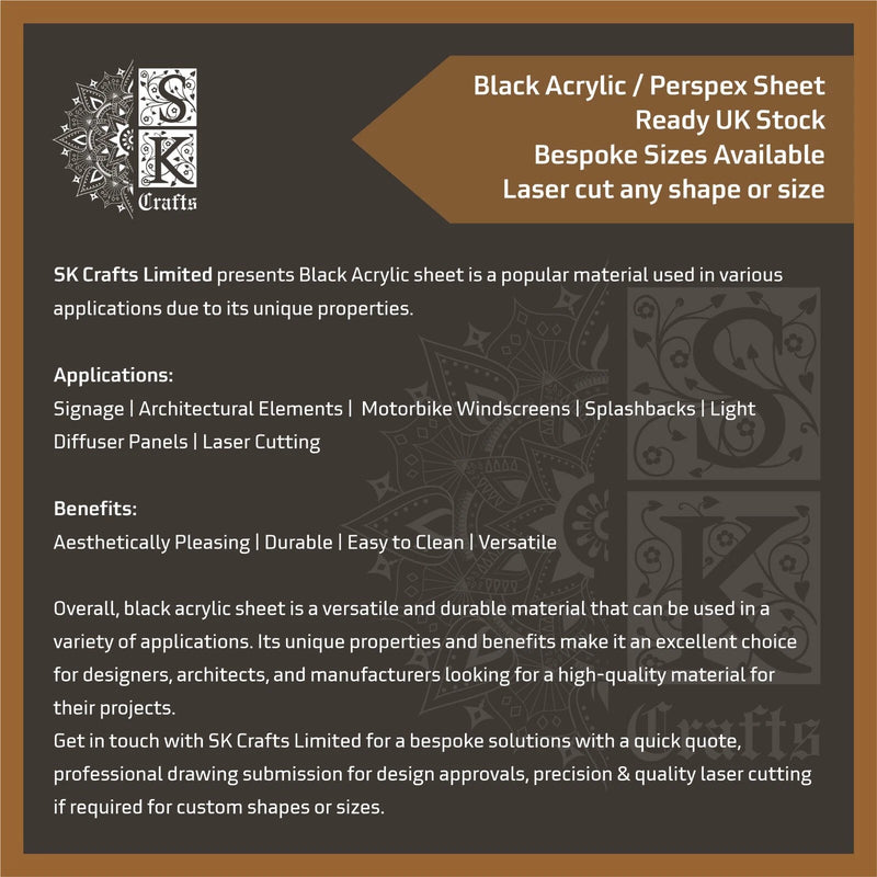 3mm Black Rectangular, Square Acrylic Perspex Plastic Sheet, Contact for Bespoke