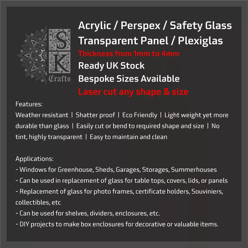 Rectangular Square Acrylic Perspex Plastic Sheet Clear Transparent, Cut to Size