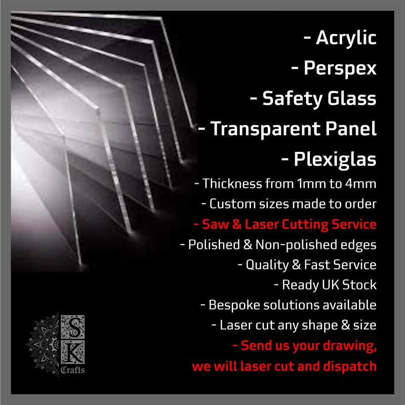 Rectangular Square Acrylic Perspex Plastic Sheet Clear Transparent, Cut to Size